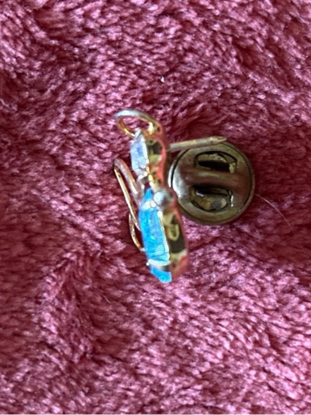 Gold-Tone Angel Pin with Blue Teardrop and Clear Crystal - Women Jewelry